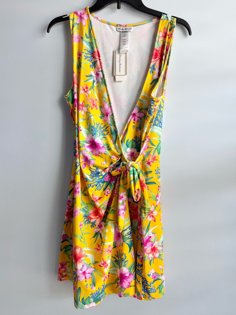 Tommy Bahama Women's Yellow Floral Printed Wrap Romper Cover-Up Size Medium
